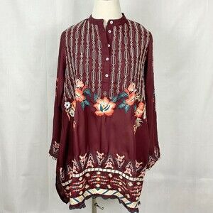 Embroidered Floral Boho Tunic Top Sz Small Karyn Seo Navi Bohemian Silky